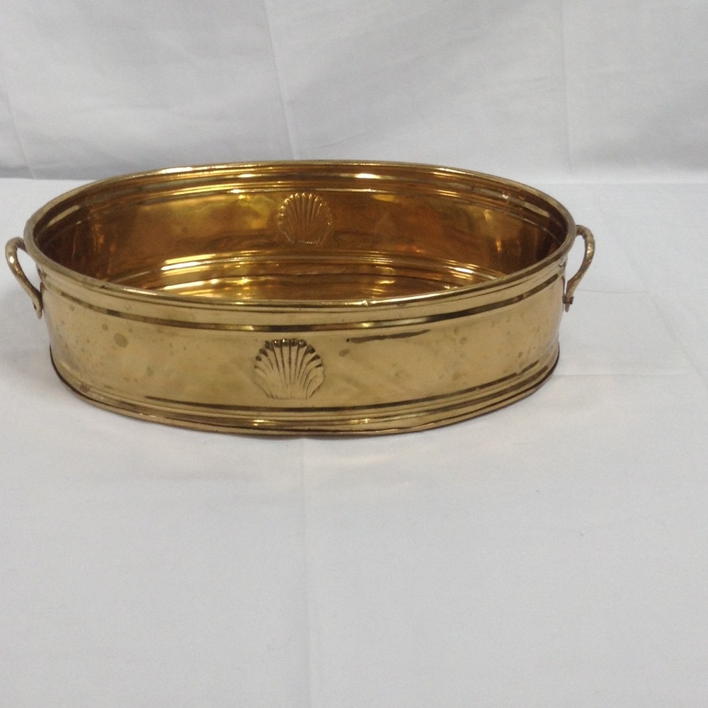 Laquered Solid Brass Hosley Planter Oblong with Handles‎ Made in India